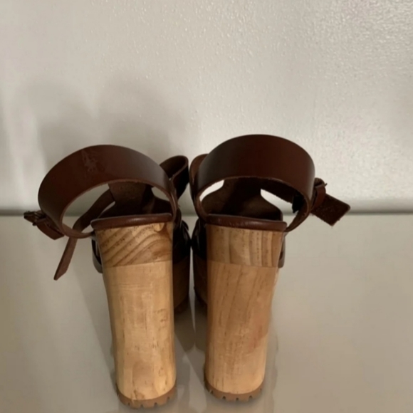 Zara Brown leather Heels Sandals wedges wood - Picture 4 of 5